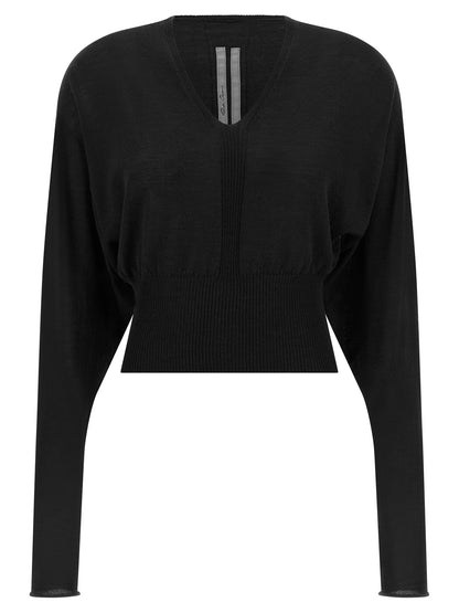 Sweatshirt by Rick Owens for women in wool cotton black features an enviable silhouette, showcasing a premium and refined v-neck neckline for a truly enviable finish.