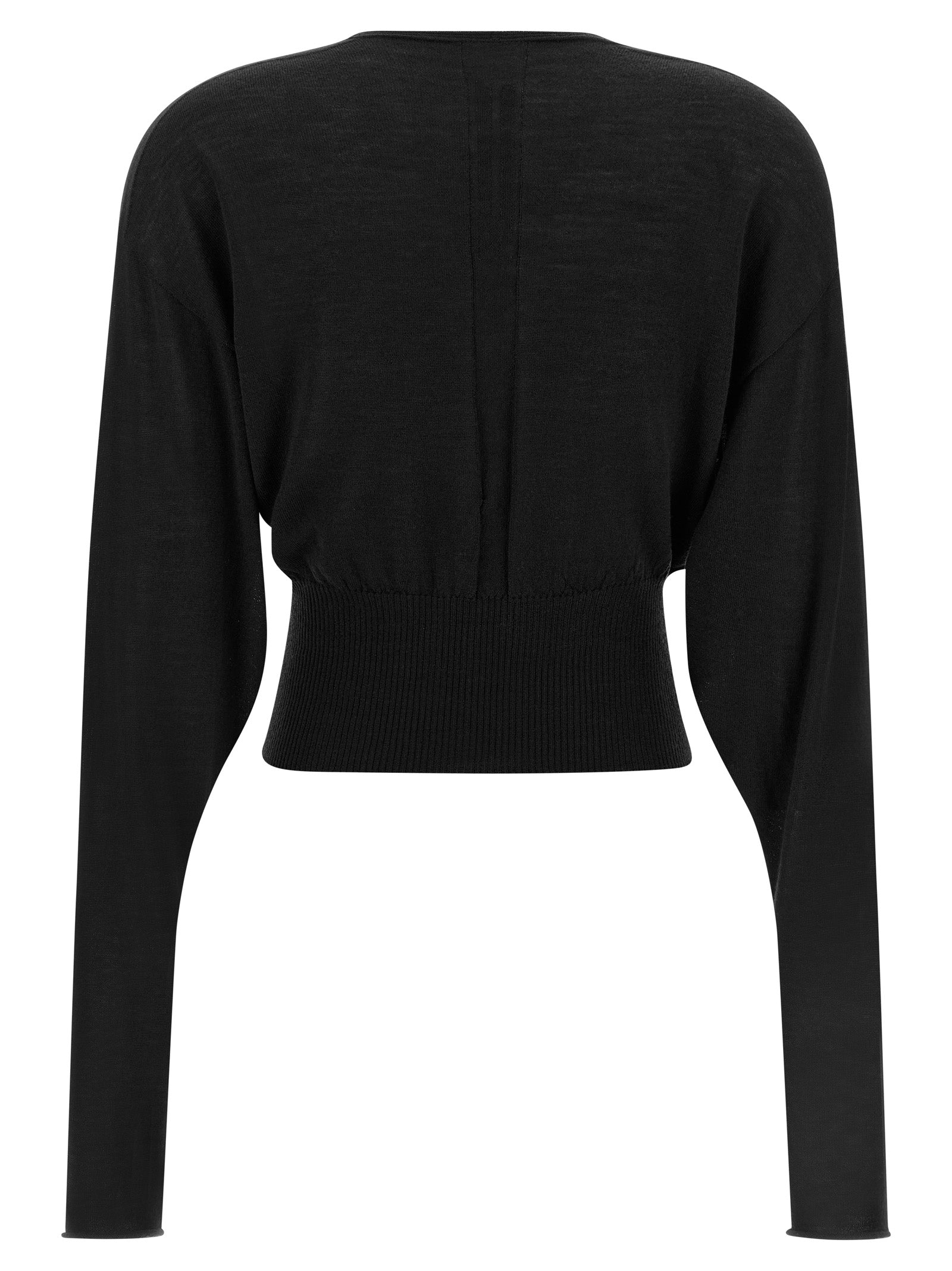 Sweatshirt by Rick Owens for women in wool cotton black features an exquisite silhouette, showcasing and v-neck neckline details for a exquisite look.
