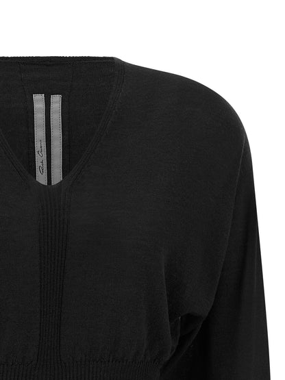 Sweatshirt by Rick Owens for women in wool cotton black features a unrivaled silhouette with a refined v-neck neckline and unrivaled detailing for a sophisticated look.