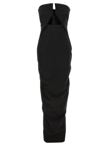 Dress by Rick Owens for women in nylon & wool black presents a sinuous silhouette, showcasing a sophisticated split neckline and sleeveless detailed with a sinuous long for a refined finish.