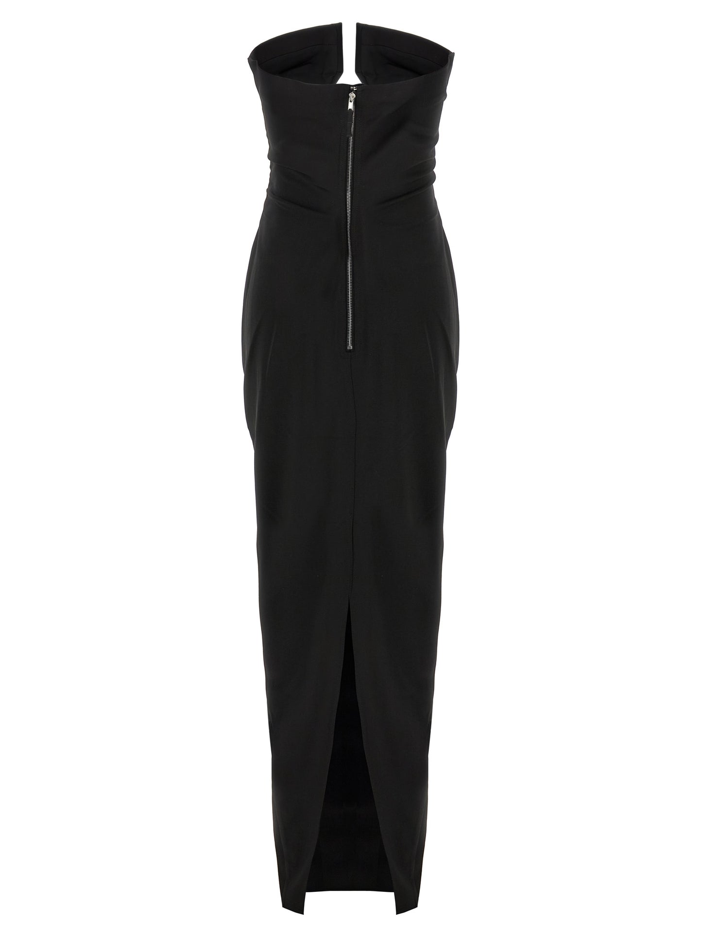 Dress by Rick Owens for women in nylon & wool black showcases a striking silhouette, elegantly detailed with a , refined split neckline, and a striking long for a striking finish.