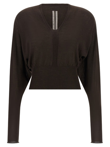 Shirt by Rick Owens for women in virgin wool brown features an polished silhouette, showcasing a sophisticated v-neck neckline and detail for a truly polished finish.