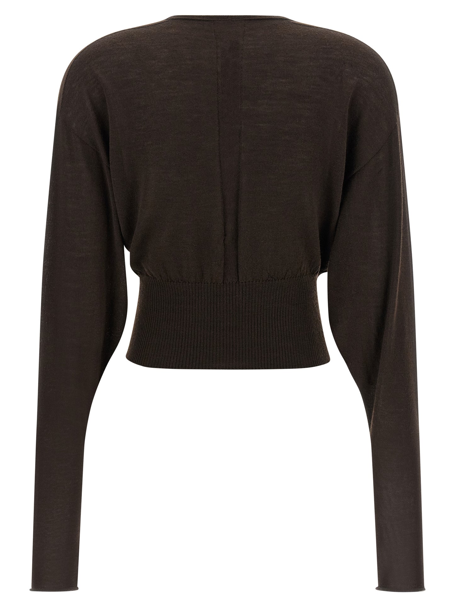 Shirt by Rick Owens for women in virgin wool brown showcases a sharp silhouette, elegantly detailed with a sharp v-neck neckline and sharp .