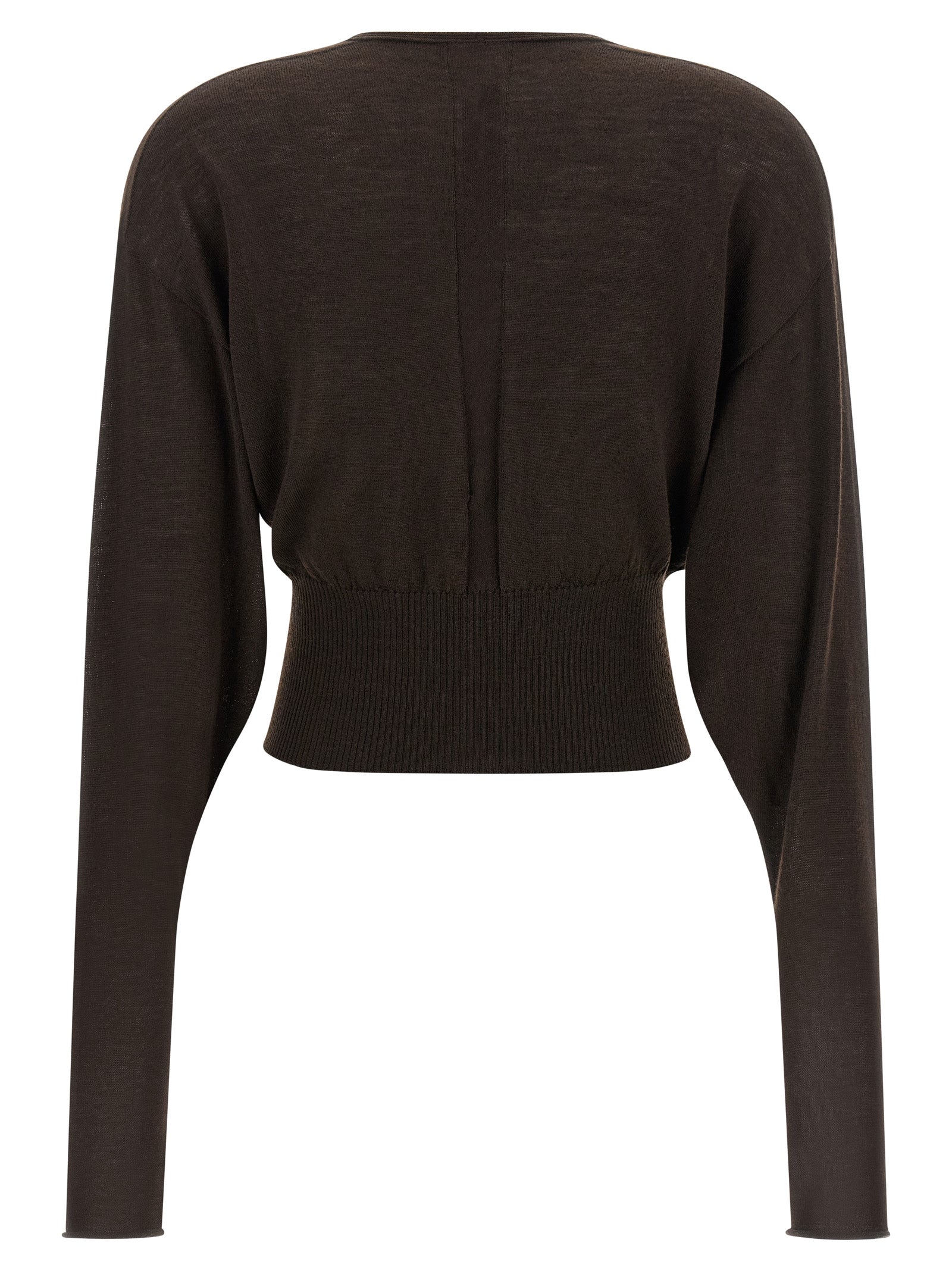 Shirt by Rick Owens for women in virgin wool brown showcases a sharp silhouette, elegantly detailed with a sharp v-neck neckline and sharp .