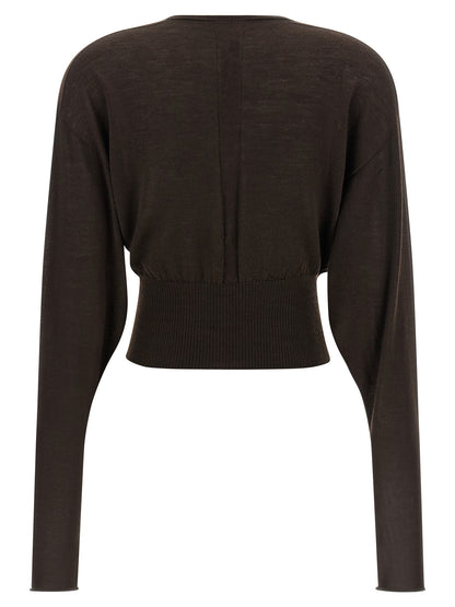 Shirt by Rick Owens for women in virgin wool brown showcases a sharp silhouette, elegantly detailed with a sharp v-neck neckline and sharp .