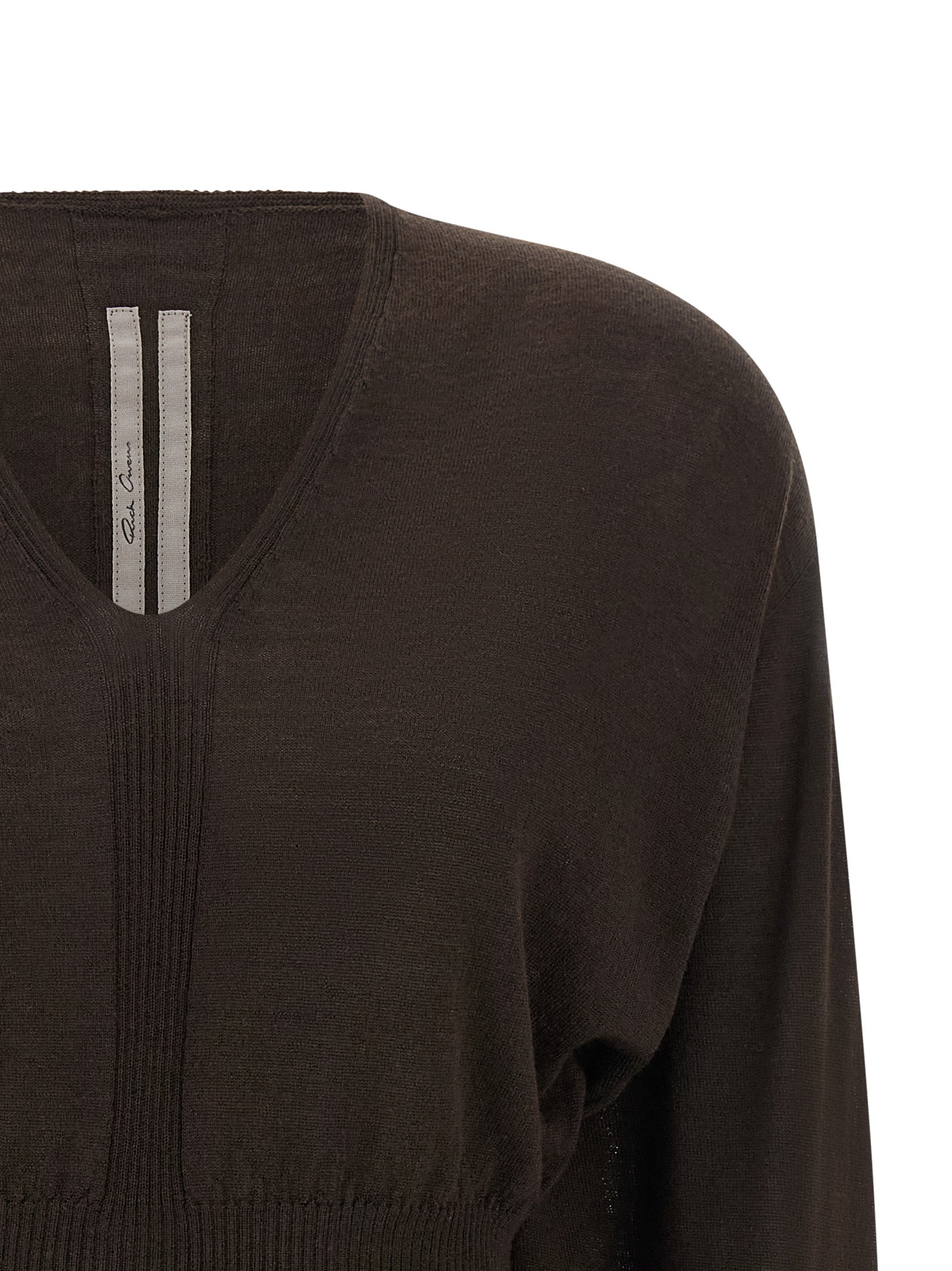 Shirt by Rick Owens for women in virgin wool brown, featuring a nuanced and nuanced v-neck neckline for a sophisticated finish.