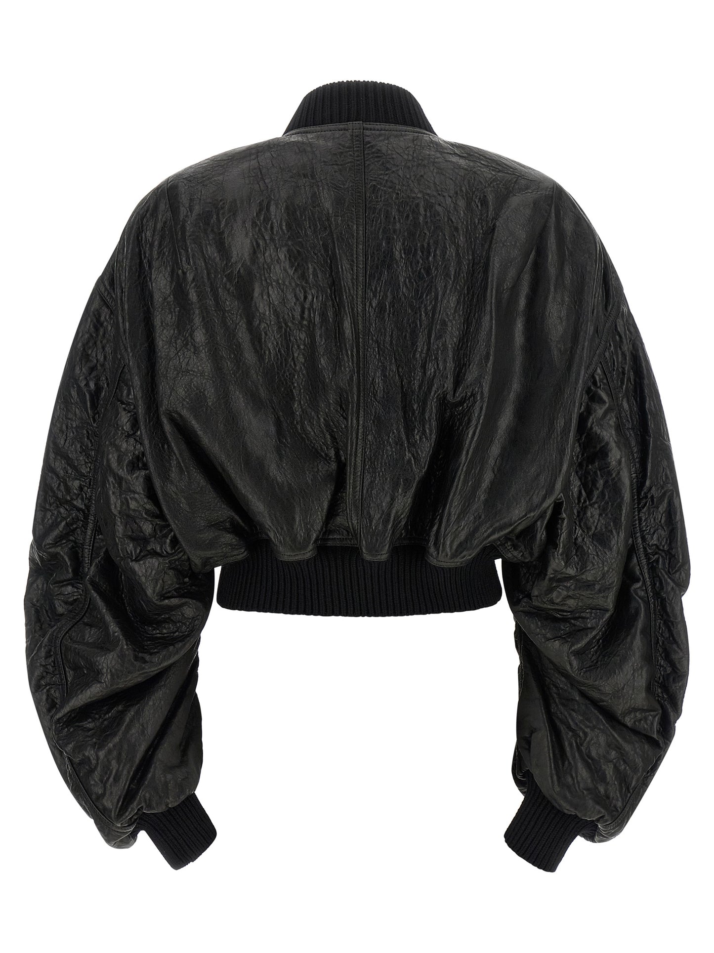 Bomber Jacket by Rick Owens for women in lamb leather black presents a effortlessly chic silhouette, showcasing a sophisticated high-neck neckline and premium pockets for a truly effortlessly chic finish.