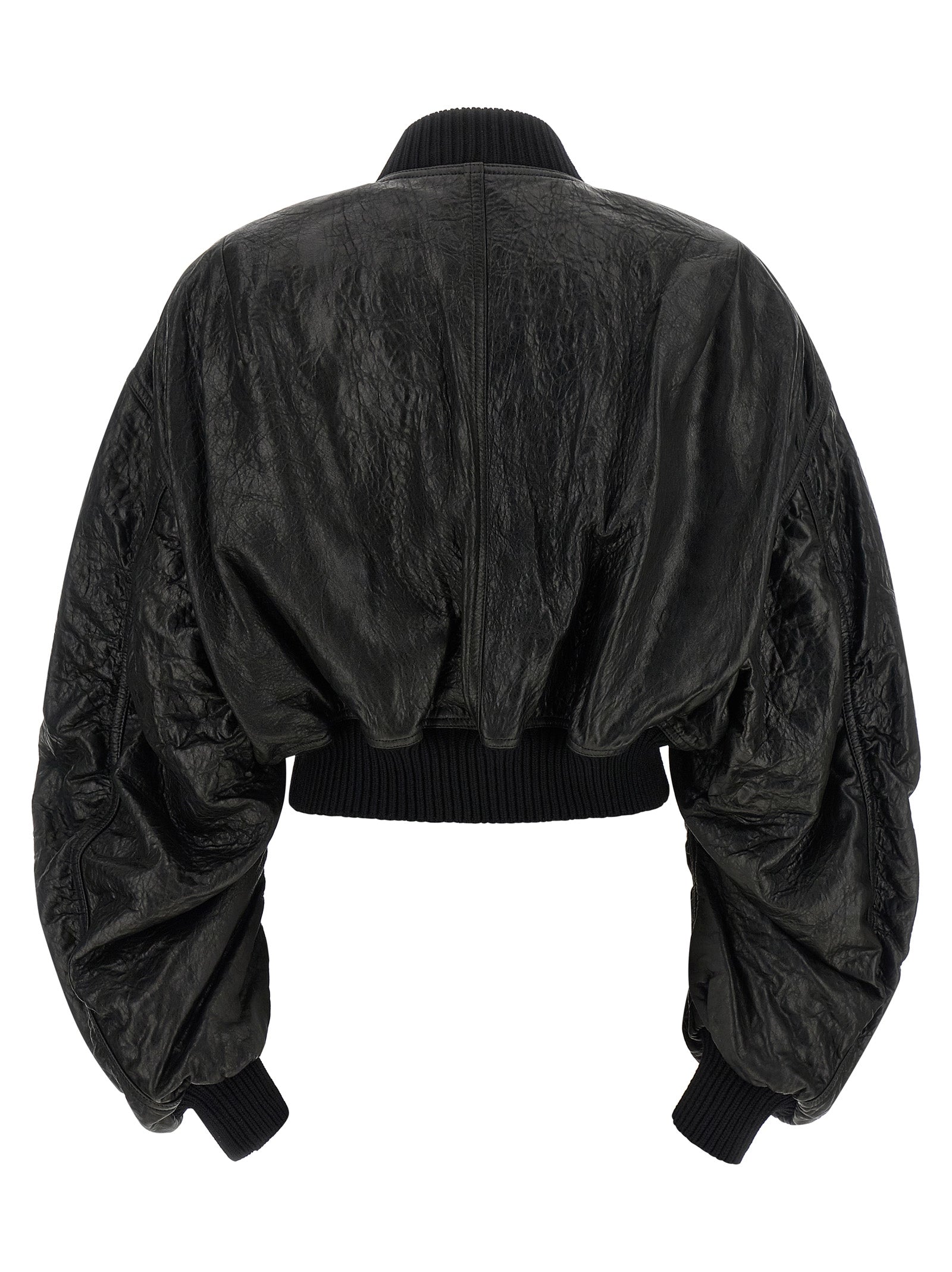 Bomber Jacket by Rick Owens for women in lamb leather black presents a effortlessly chic silhouette, showcasing a sophisticated high-neck neckline and premium pockets for a truly effortlessly chic finish.