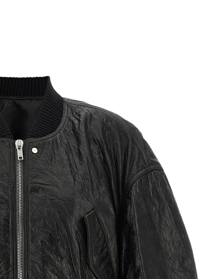 Bomber Jacket by Rick Owens for women in lamb leather black features an on trend silhouette, showcasing refined pockets and a sophisticated high-neck neckline for a truly on trend finish.