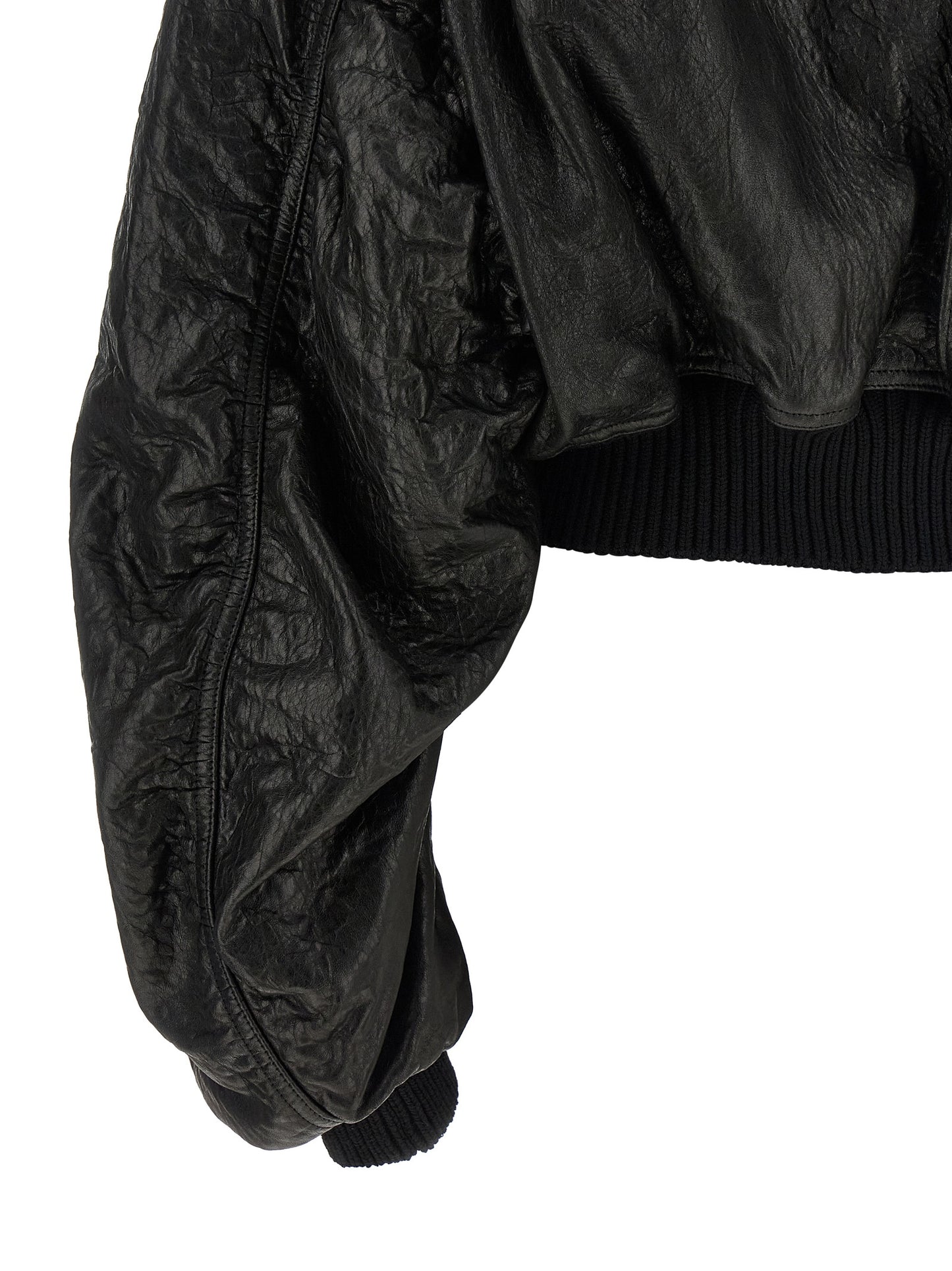 This Bomber Jacket by Rick Owens for women in lamb leather black exhibits a edgy silhouette, meticulously detailed with functional pockets and a edgy for a edgy finish.
