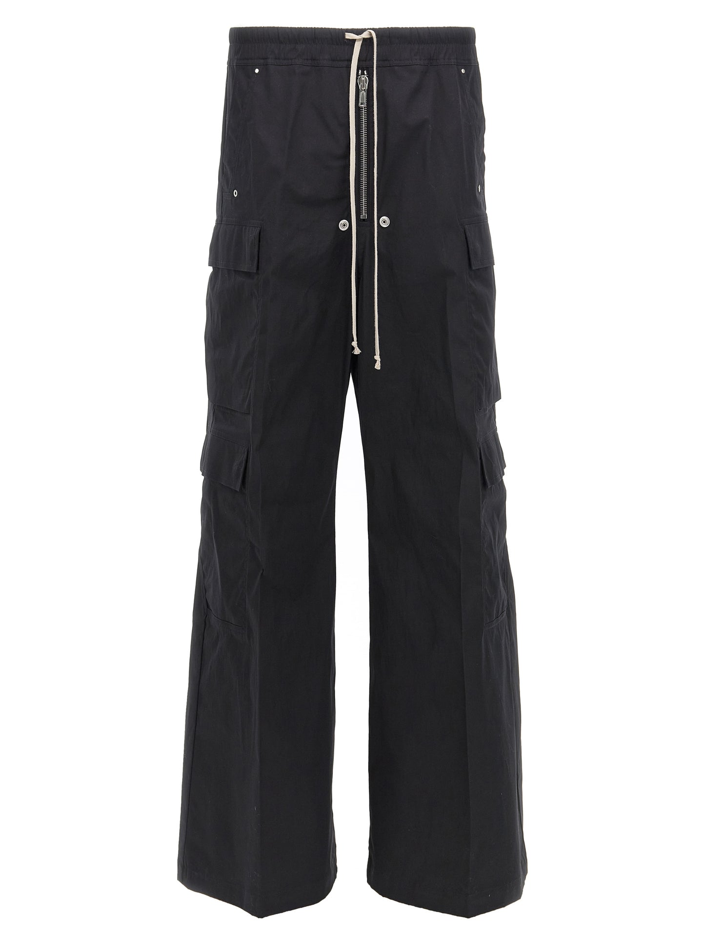 Cargo Pants by Rick Owens for men in stretch cotton black presents a on trend silhouette, artfully finished with a on trend wide, long, and for a sophisticated look.