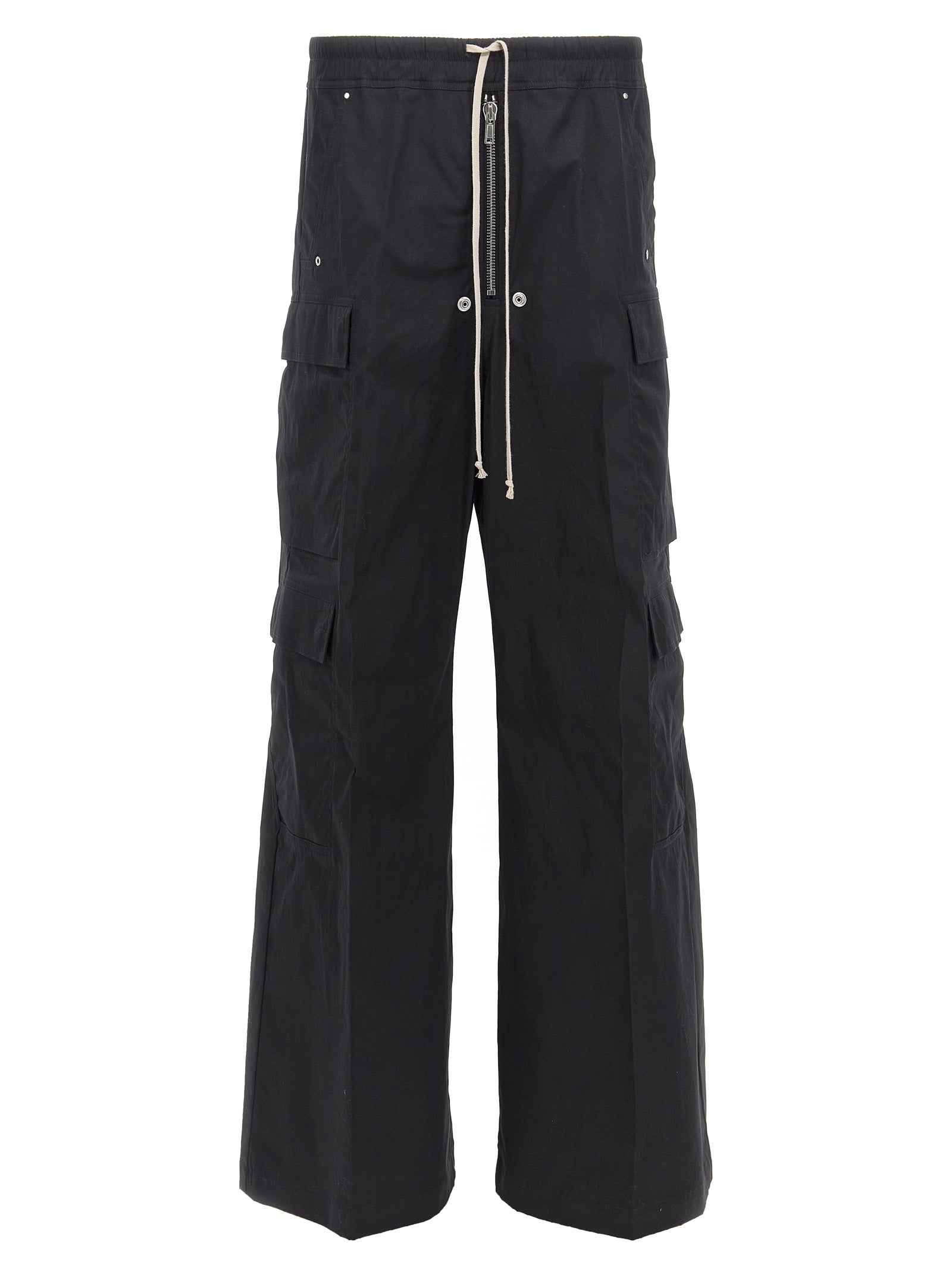 Cargo Pants by Rick Owens for men in stretch cotton black presents a on trend silhouette, artfully finished with a on trend wide, long, and for a sophisticated look.