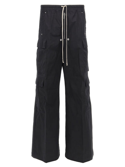 Cargo Pants by Rick Owens for men in stretch cotton black presents a on trend silhouette, artfully finished with a on trend wide, long, and for a sophisticated look.