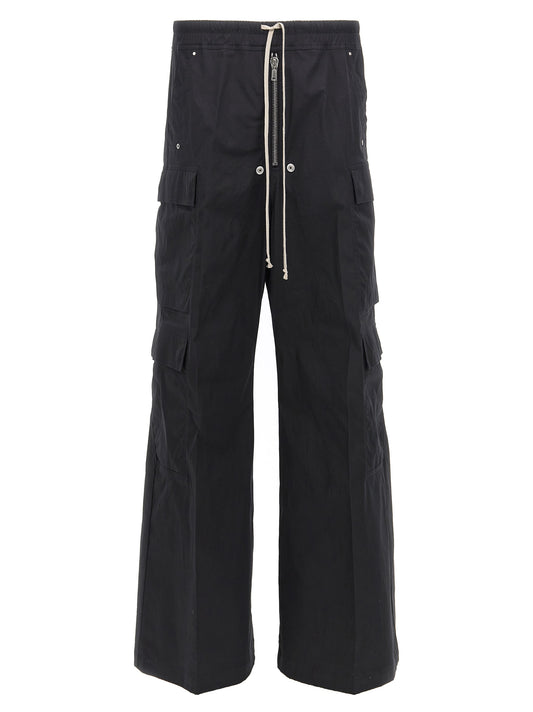 Cargo Pants by Rick Owens for men in stretch cotton black presents a on trend silhouette, artfully finished with a on trend wide, long, and for a sophisticated look.