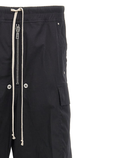 Cargo Pants by Rick Owens for men in stretch cotton black features an urban chic wide with a and long, creating a urban chic aesthetic for "Moon Behind the Hill".