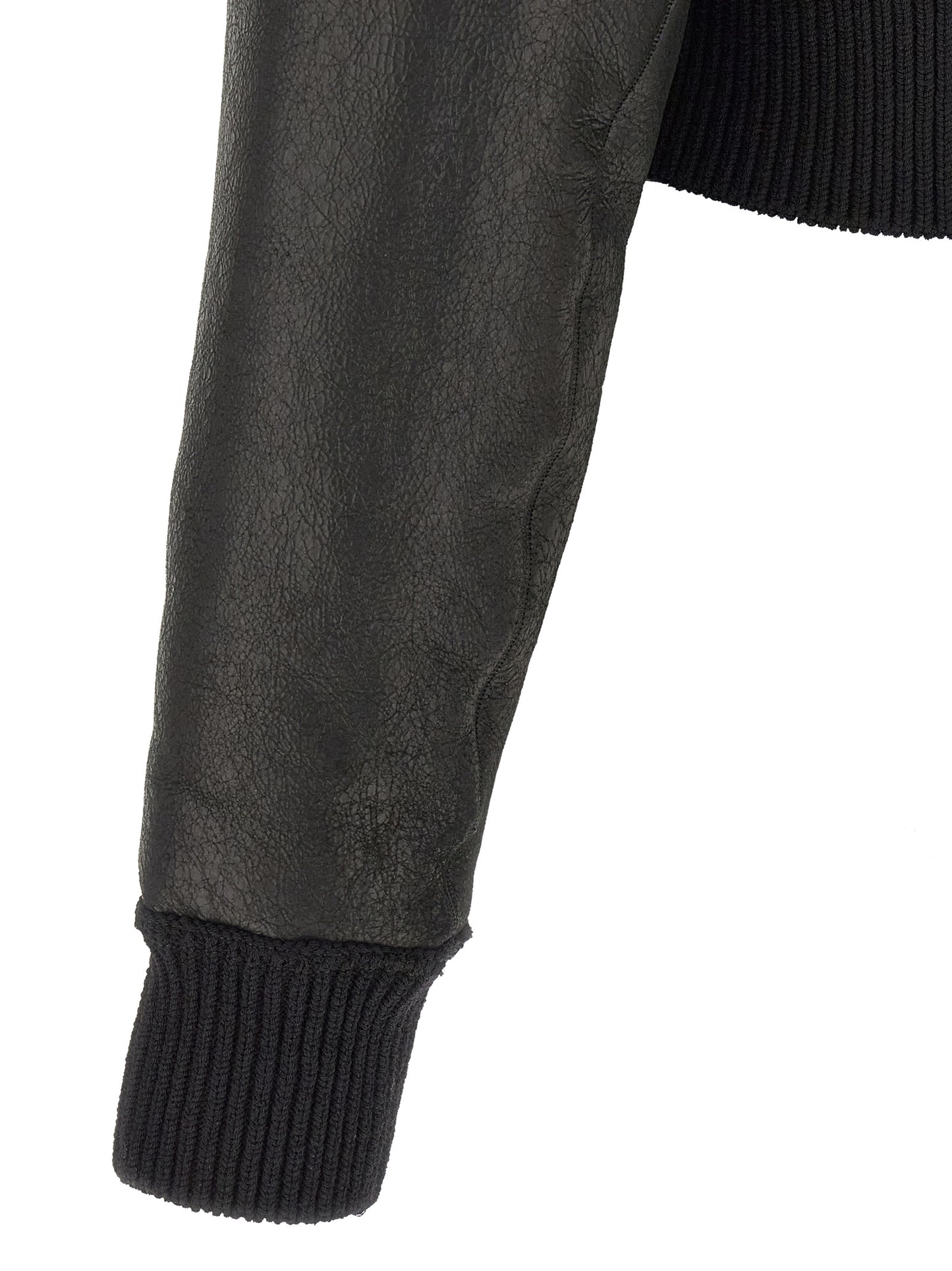 Rick Owens Men's Crop Top Turtleneck Leather & Lamb Shearling Bomber Jacket - Black