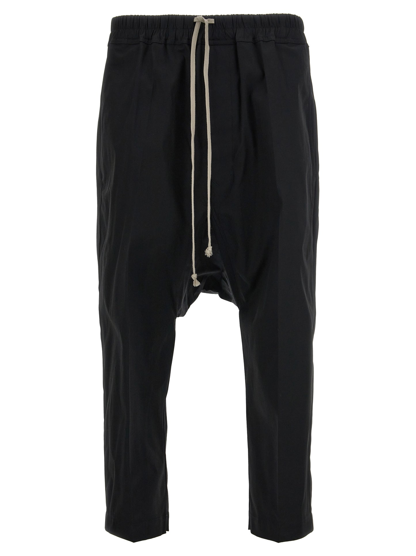 Casual Pants by Rick Owens for men in stretch cotton black features a refined silhouette with a refined cropped, defined by a and a refined cropped for a refined finish.