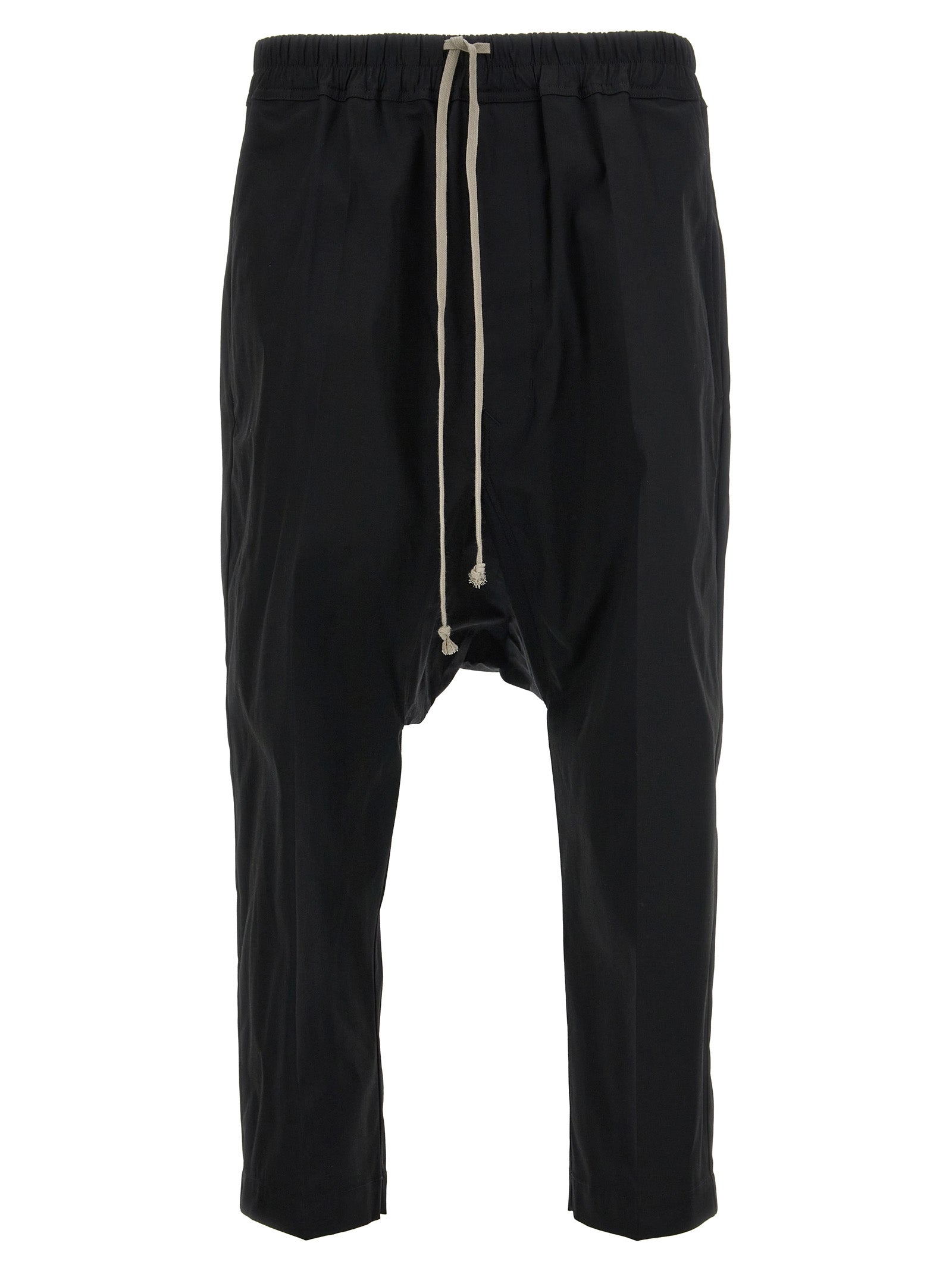 Casual Pants by Rick Owens for men in stretch cotton black features a refined silhouette with a refined cropped, defined by a and a refined cropped for a refined finish.
