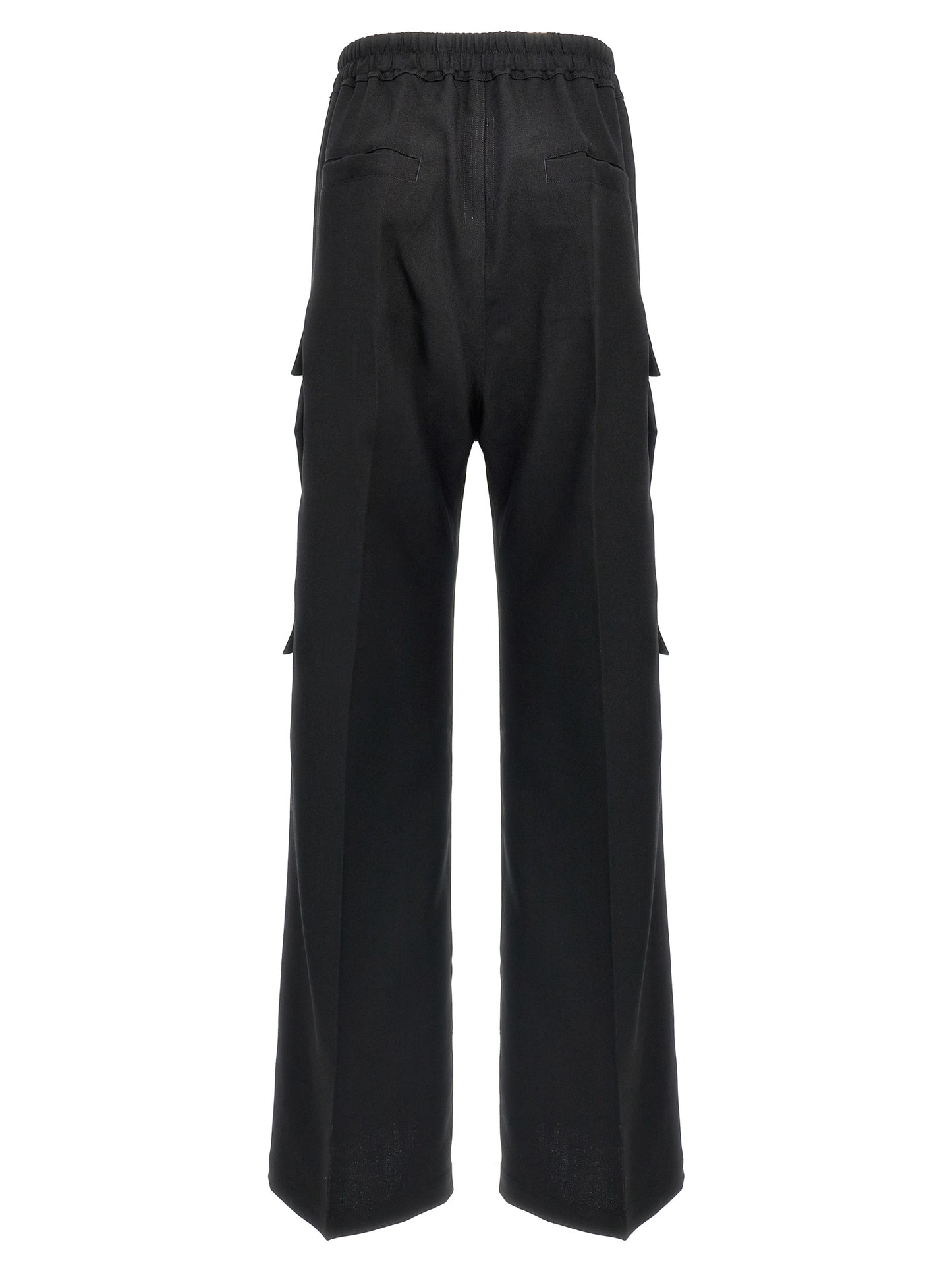 Cargo Pants by Rick Owens for women in wool black features an urban chic flared, relaxed-fit & wide with a and long, creating a urban chic aesthetic for "Moon Behind the Hill".