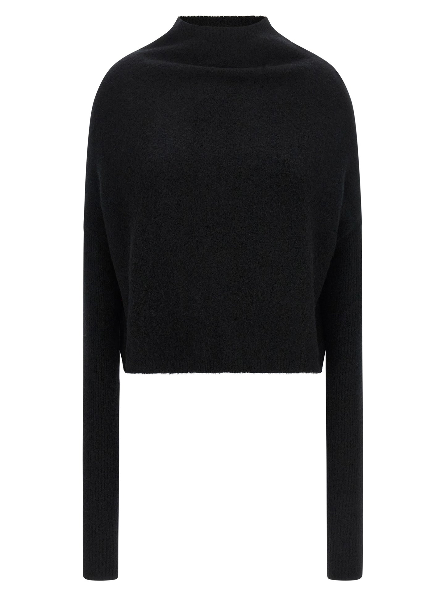 Cardigan by Rick Owens for women in cashmere black features an crisp silhouette, showcasing a sophisticated high-neck neckline and detail for a truly crisp finish.