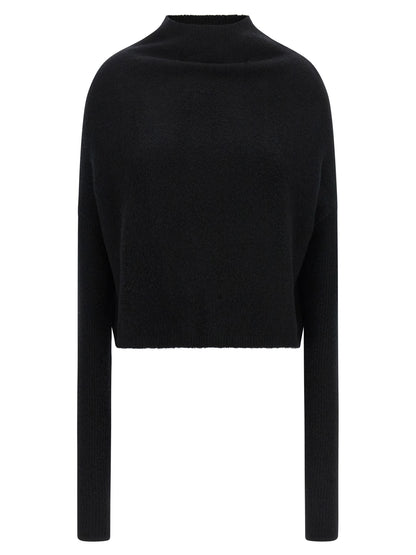 Cardigan by Rick Owens for women in cashmere black features an crisp silhouette, showcasing a sophisticated high-neck neckline and detail for a truly crisp finish.