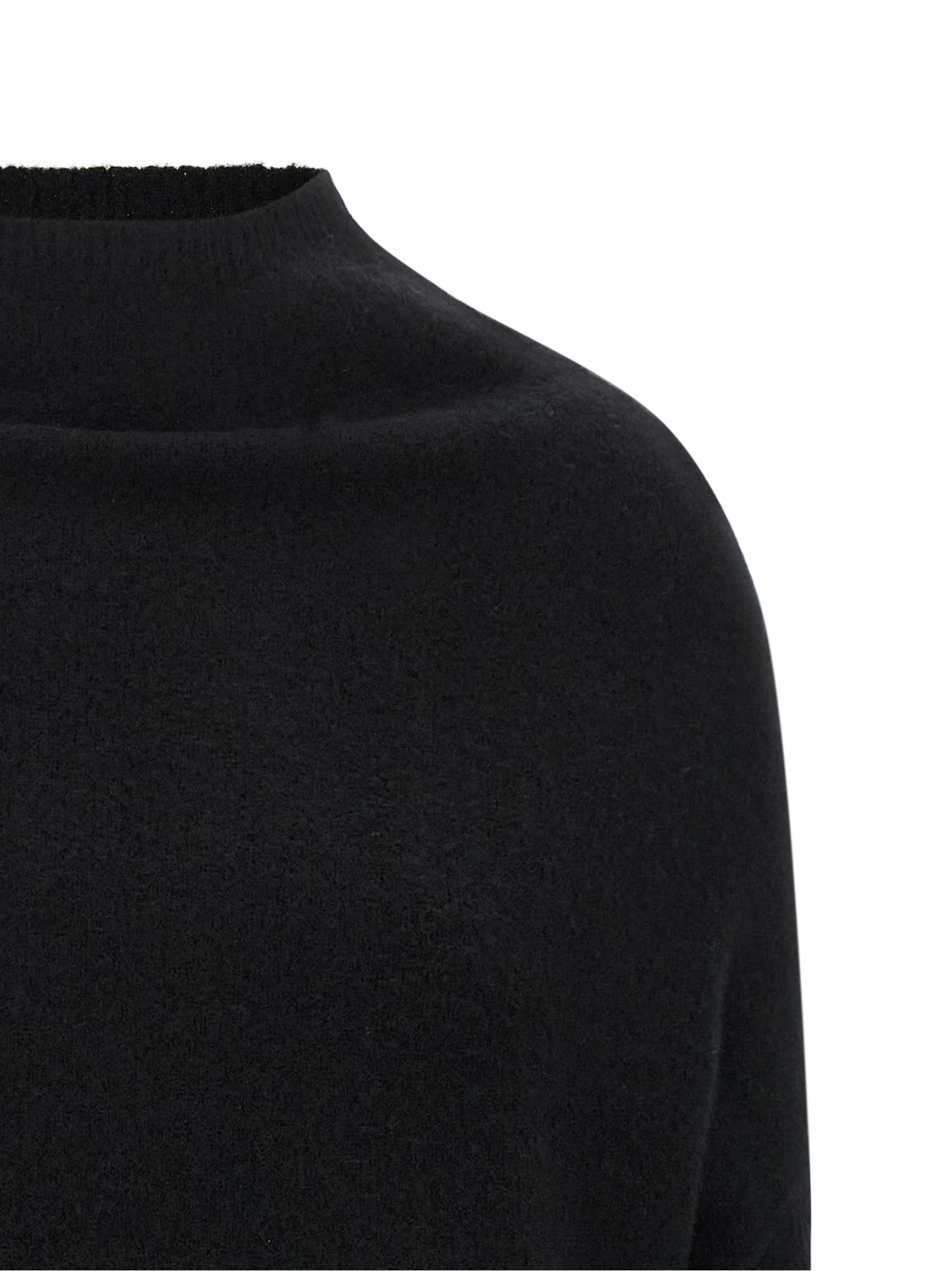 Cardigan by Rick Owens for women in cashmere black features an impeccable silhouette, showcasing a sophisticated high-neck neckline and detail for a truly impeccable finish.