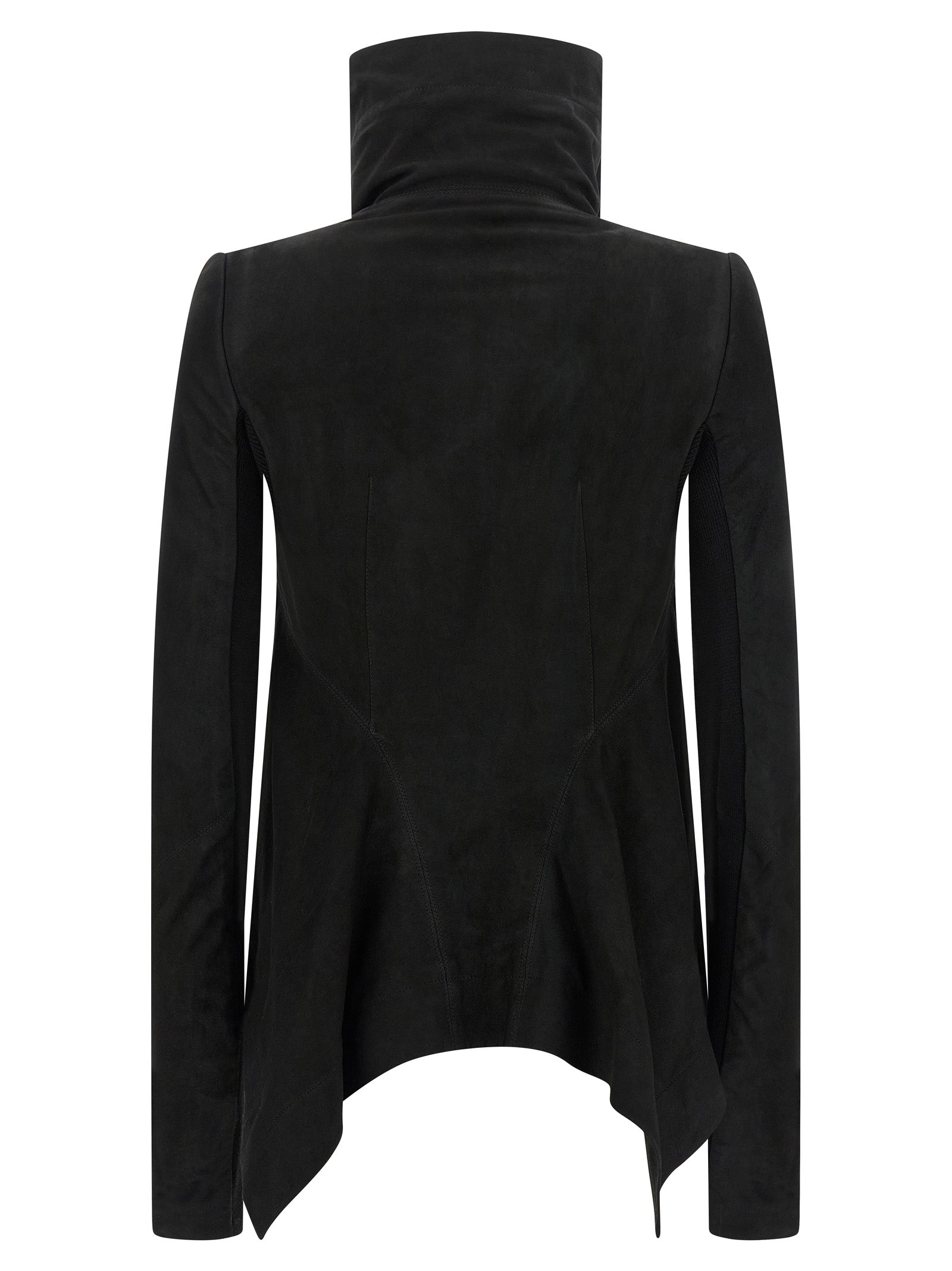 This Jacket by Rick Owens for women in lambskin leather black showcases a magnificent silhouette, meticulously crafted with a distinctive high-neck neckline and functional pockets & insulated for a magnificent finish.