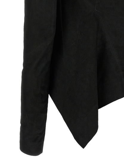 Jacket by Rick Owens for women in lambskin leather black presents a impeccable silhouette, showcasing distinct pockets & insulated and a impeccable for a sophisticated finish.