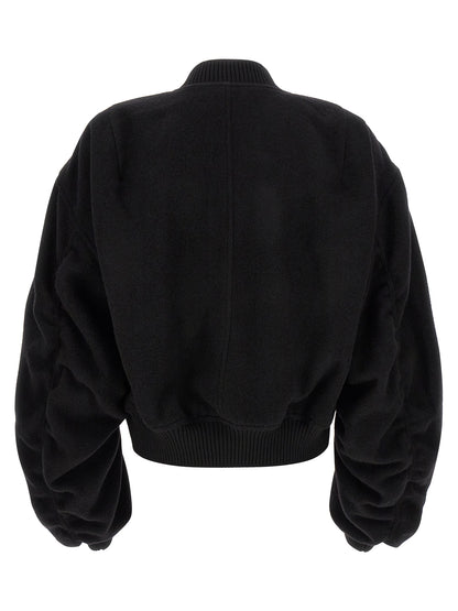 Bomber Jacket by Rick Owens for men in virgin wool black features an on trend silhouette, showcasing refined pockets and a sophisticated for a truly on trend finish.