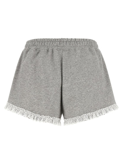 Ganni Essence Heather Women's Flared Organic Cotton Bermuda Shorts - Gray White
