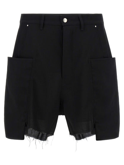 Bermuda Shorts by Rick Owens for men in wool canvas black presents a contemporary silhouette, showcasing a contemporary wide with a refined short and elegant .
