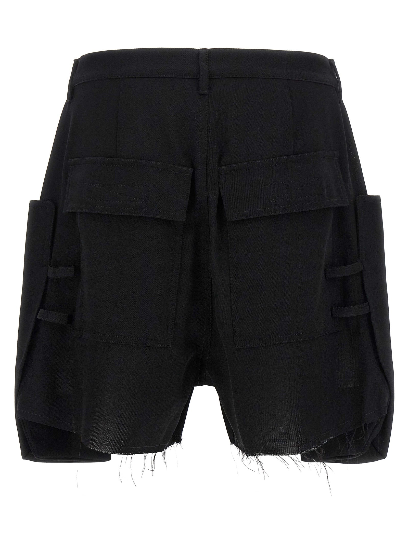 Bermuda Shorts by Rick Owens for men in wool canvas black presents a contemporary silhouette, showcasing a contemporary wide with a refined short and elegant .
