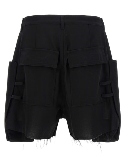 Bermuda Shorts by Rick Owens for men in wool canvas black presents a contemporary silhouette, showcasing a contemporary wide with a refined short and elegant .