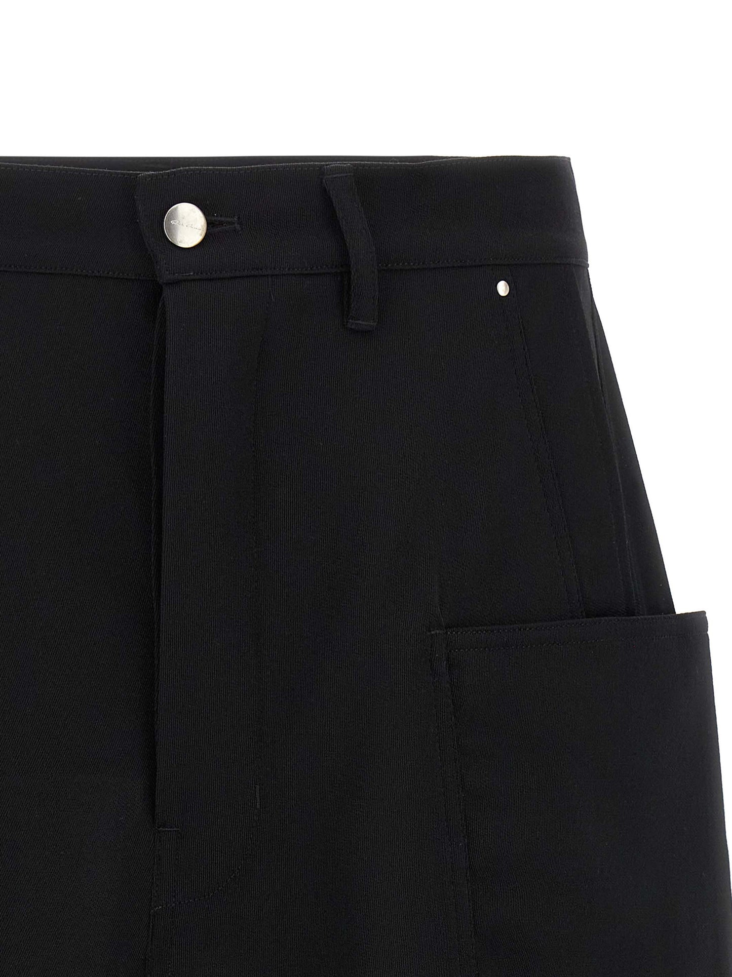 Bermuda Shorts by Rick Owens for men in wool canvas black features a sartorial silhouette, showcasing a sartorial wide and short with a sophisticated for a sartorial look.