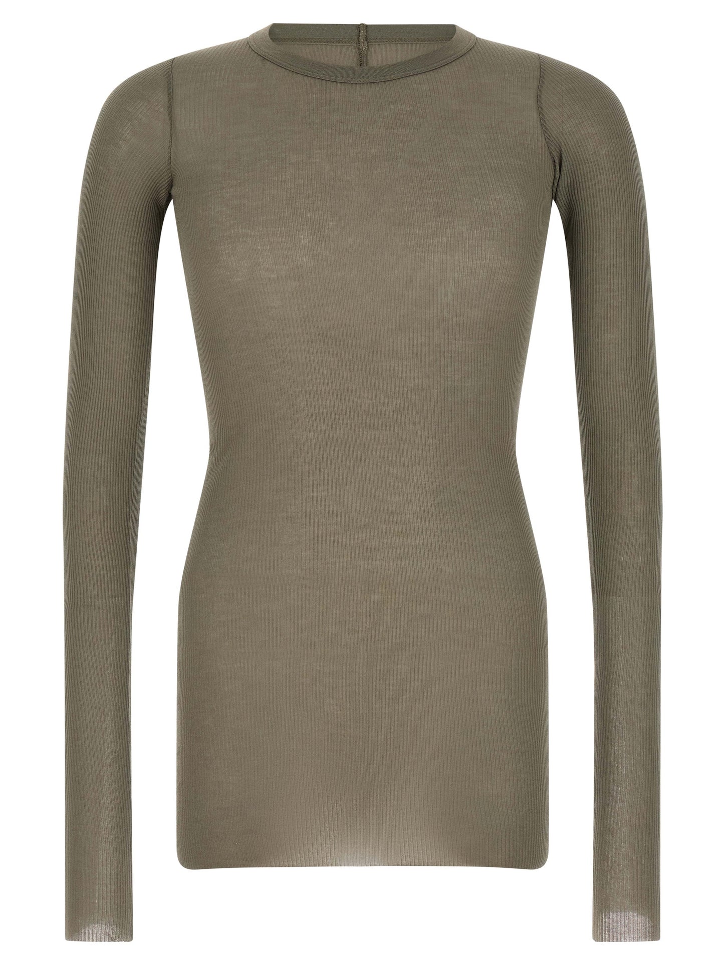 T-Shirt by Rick Owens for men in silk & viscose gray features an edgy silhouette, meticulously detailed with a sophisticated long-sleeve and crew neckline for a truly edgy finish.
