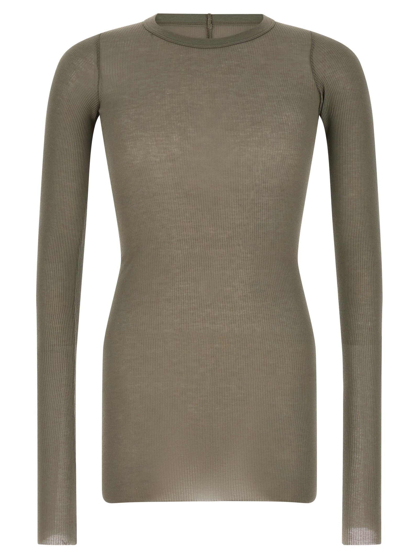 T-Shirt by Rick Owens for men in silk & viscose gray features an edgy silhouette, meticulously detailed with a sophisticated long-sleeve and crew neckline for a truly edgy finish.