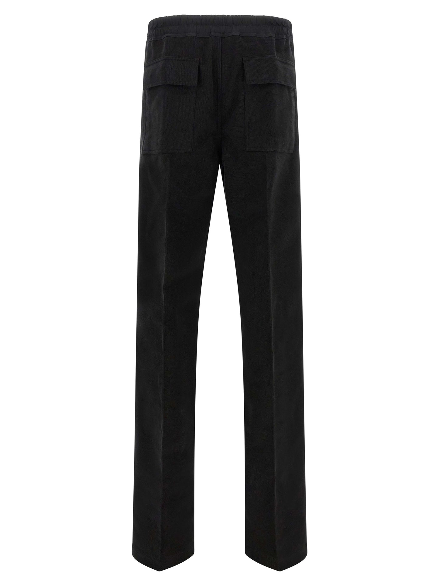 Trousers by Rick Owens for men in cotton black & herringbone features a artisanal silhouette, showcasing a sophisticated straight-leg & wide with a long and for a artisanal finish.