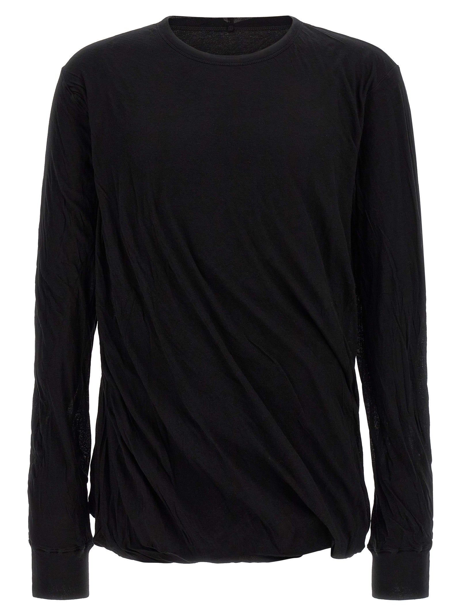 T-Shirt by Rick Owens for men in cotton black features an edgy silhouette, meticulously detailed with a sophisticated long-sleeve and crew neckline for a truly edgy finish.