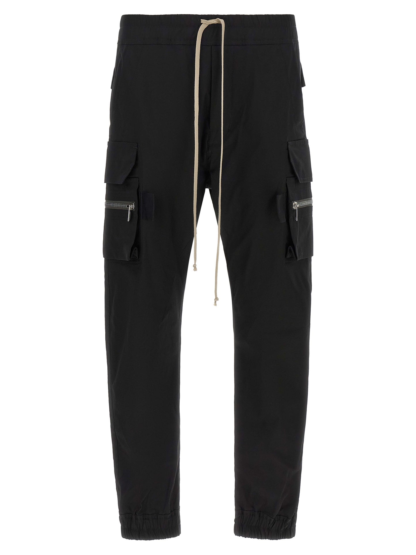 Cargo Pants by Rick Owens for men in stretch organic cotton black features an smart casual tapered-leg and long, expertly tailored with a and smart casual utilitarian details for a sophisticated look.