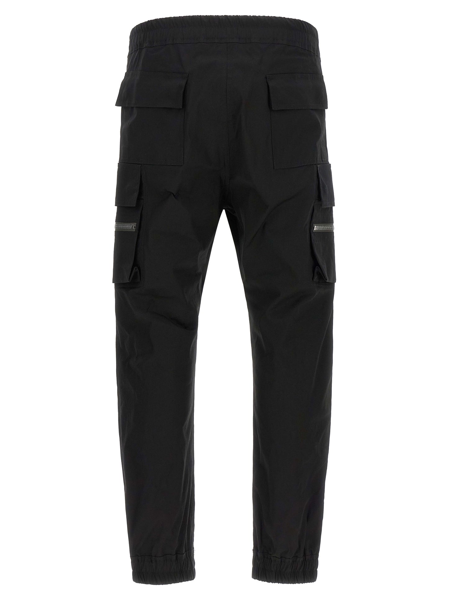Cargo Pants by Rick Owens for men in stretch organic cotton black features an urban chic tapered-leg with a and long, creating a urban chic aesthetic for "Moon Behind the Hill".
