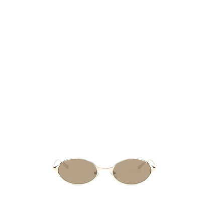 Sunglasses by Alexander McQueen for women in bos taurus suede calf leather & rhinestone brown & gold showcases a ethereal silhouette, featuring gold coloured frame oval frame design with for a ethereal finish.