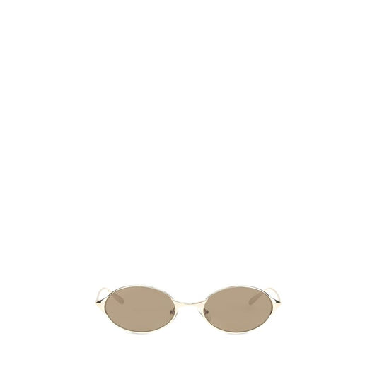 Sunglasses by Alexander McQueen for women in bos taurus suede calf leather & rhinestone brown & gold showcases a ethereal silhouette, featuring gold coloured frame oval frame design with for a ethereal finish.