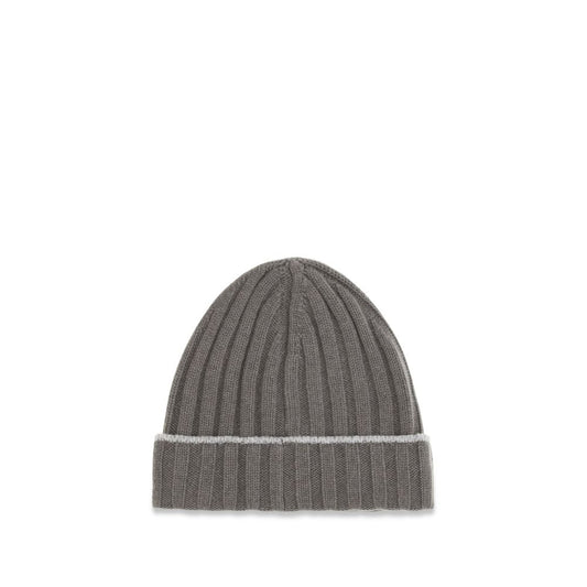Beanie Hat by Brunello Cucinelli for men in cashmere & capra leather bicolour presents a urban-chic silhouette, artfully capturing the essence of the urban-chic Cashmere & Capra Leather Beanie Hat design for a sophisticated look.