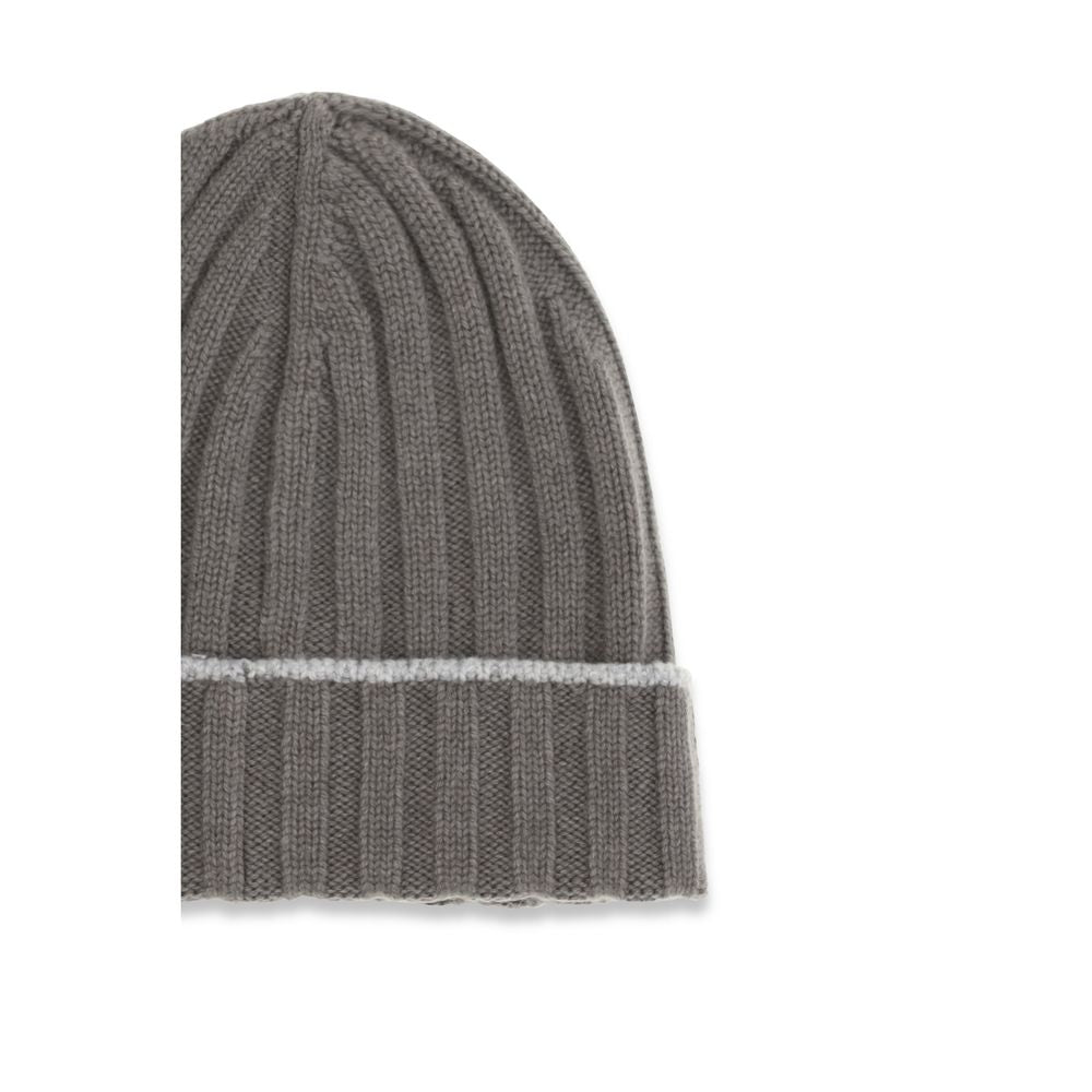 Beanie Hat by Brunello Cucinelli for men in cashmere & capra leather bicolour features a refined luxury silhouette, artfully capturing the essence of the refined luxury Cashmere & Capra Leather Beanie Hat design for a sophisticated, premium look.