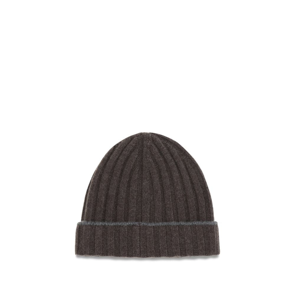 Beanie Hat by Brunello Cucinelli for men in cashmere & capra leather brown presents a urban-chic silhouette, showcasing the urban-chic craftsmanship of this Cashmere & Capra Leather Beanie Hat.
