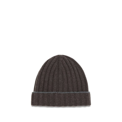 Beanie Hat by Brunello Cucinelli for men in cashmere & capra leather brown presents a urban-chic silhouette, showcasing the urban-chic craftsmanship of this Cashmere & Capra Leather Beanie Hat.