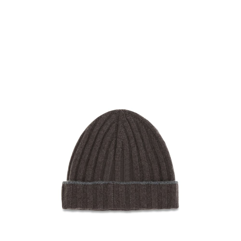 Beanie Hat by Brunello Cucinelli for men in brown features a athleisure-luxe silhouette, artfully capturing the essence of the athleisure-luxe Cashmere & Capra Leather Beanie Hat design for a sophisticated look.