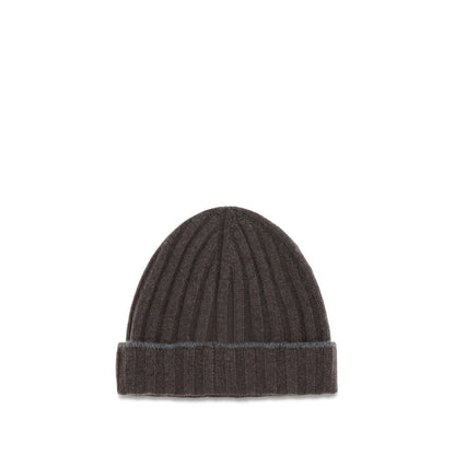 Beanie Hat by Brunello Cucinelli for men in brown features a athleisure-luxe silhouette, artfully capturing the essence of the athleisure-luxe Cashmere & Capra Leather Beanie Hat design for a sophisticated look.