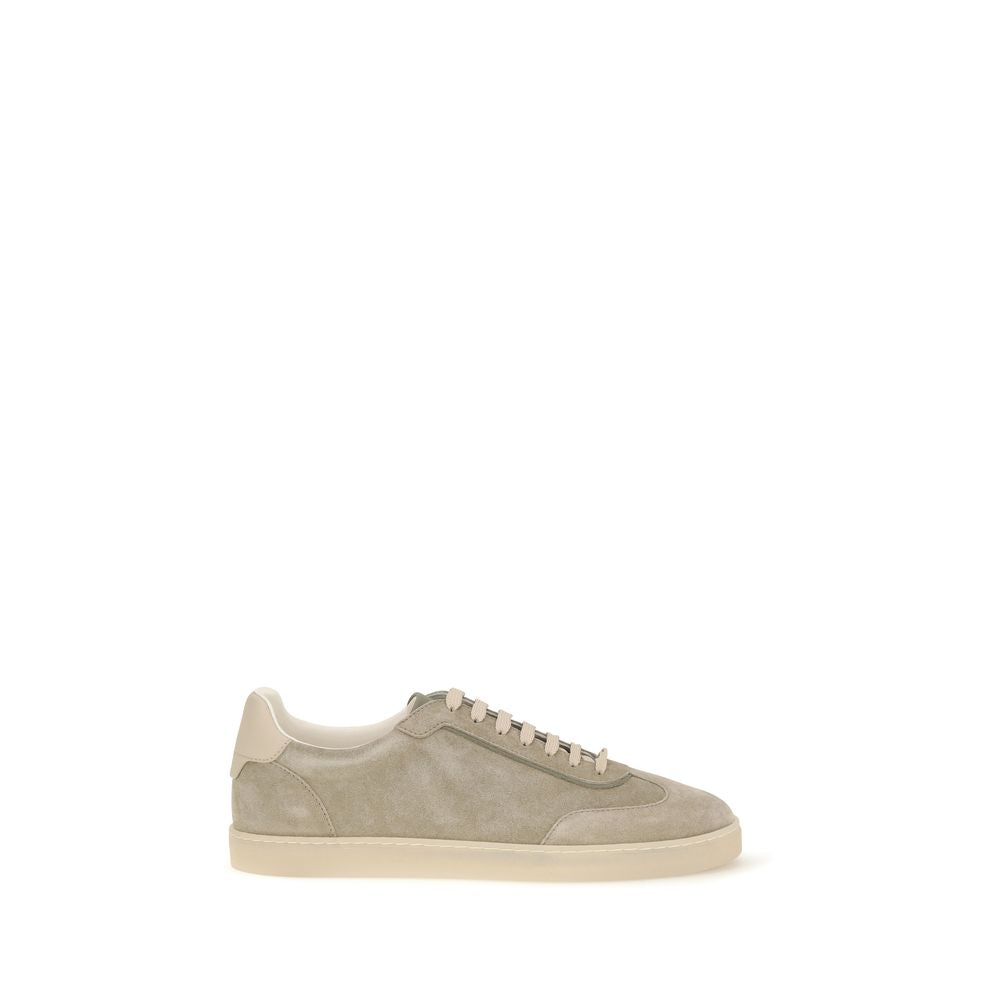 Sneakers by Brunello Cucinelli for men in bos taurus suede calf leather beige & natural features an fashionable silhouette, showcasing the premium Men's Casual Bos Taurus Suede Calf Leather Sneakers in a fashionable casual style that offers a fashionable finish for refined style.