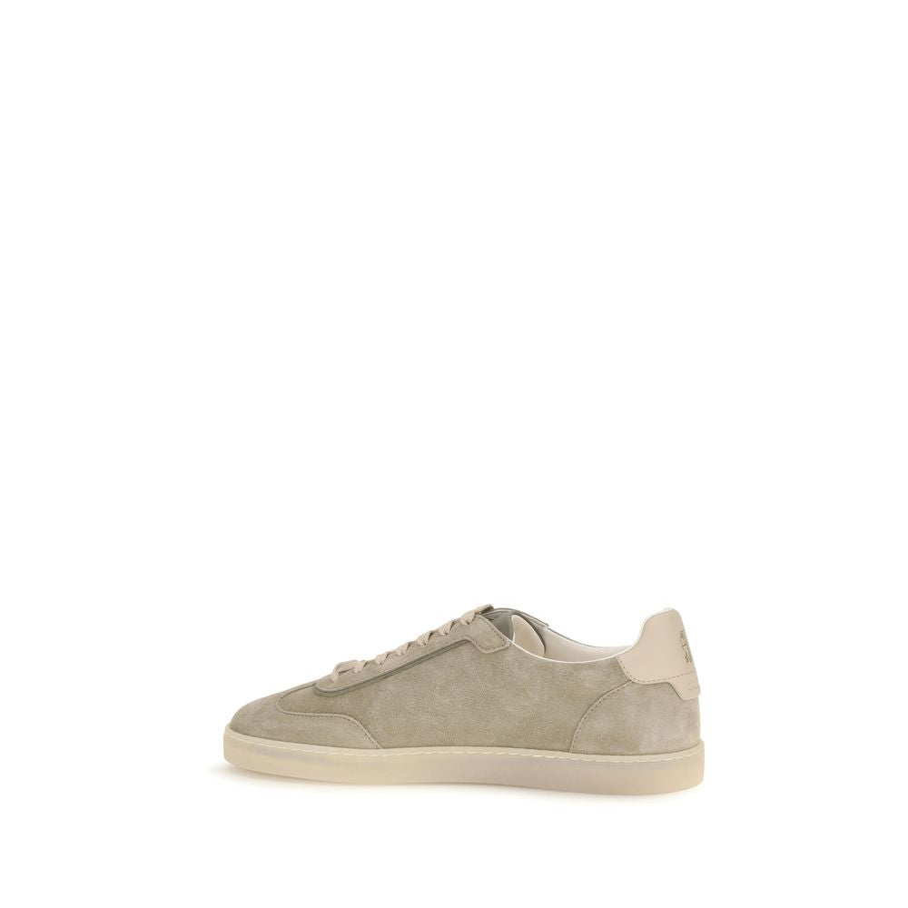 Sneakers by Brunello Cucinelli for men in bos taurus suede calf leather beige & natural presents a sumptuous silhouette, artfully capturing the essence of the Men's Casual Bos Taurus Suede Calf Leather Sneakers with its sumptuous casual style design.